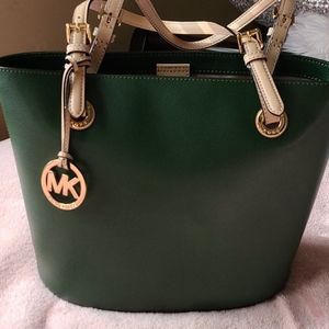 Leather hunter green Michael Kors Satchel